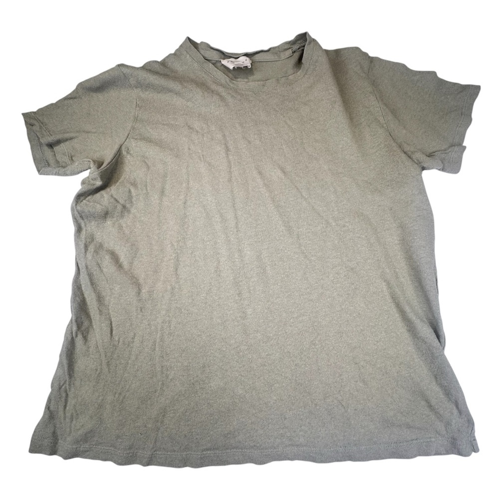 Sézane París Shirt Women's Size XS Green Cotton Linen Short Sleeve Tee Stretch